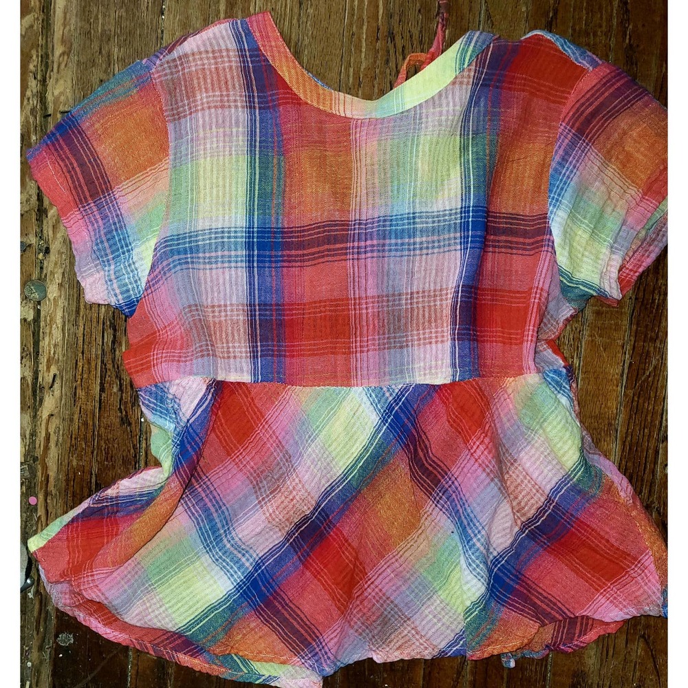 Women's size large Rebellion Again top colorful plaid , open back with ties